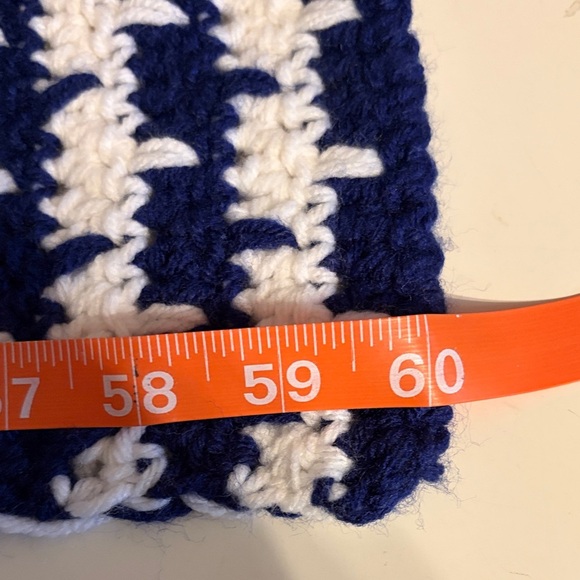Navy and White Striped Hand-Crocheted Scarf - Picture 3 of 4